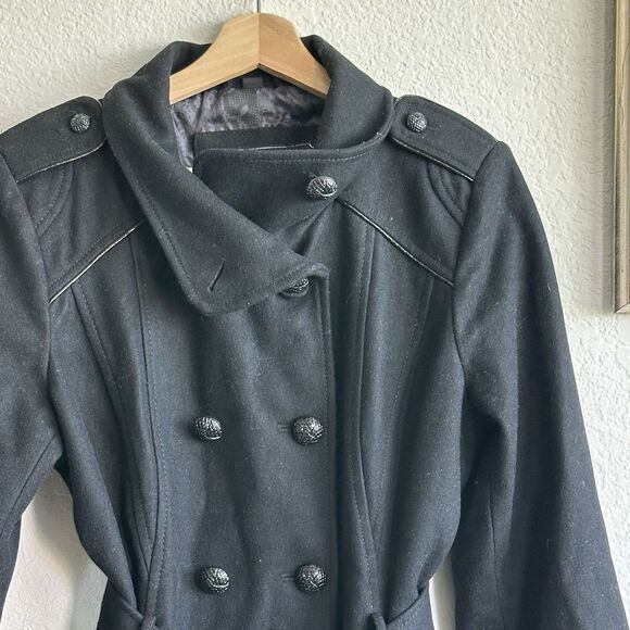 Guess Pea Coat Black Wool Blend Tweed Preppy Capsule Size Large - Picture 7 of 12